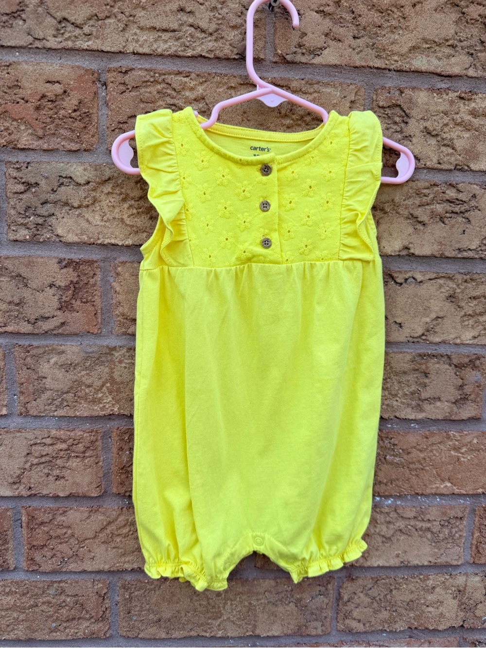 10/$25 • Carter's Lemon Yellow Sleeveless Baby Romper with Ruffle Shoulders